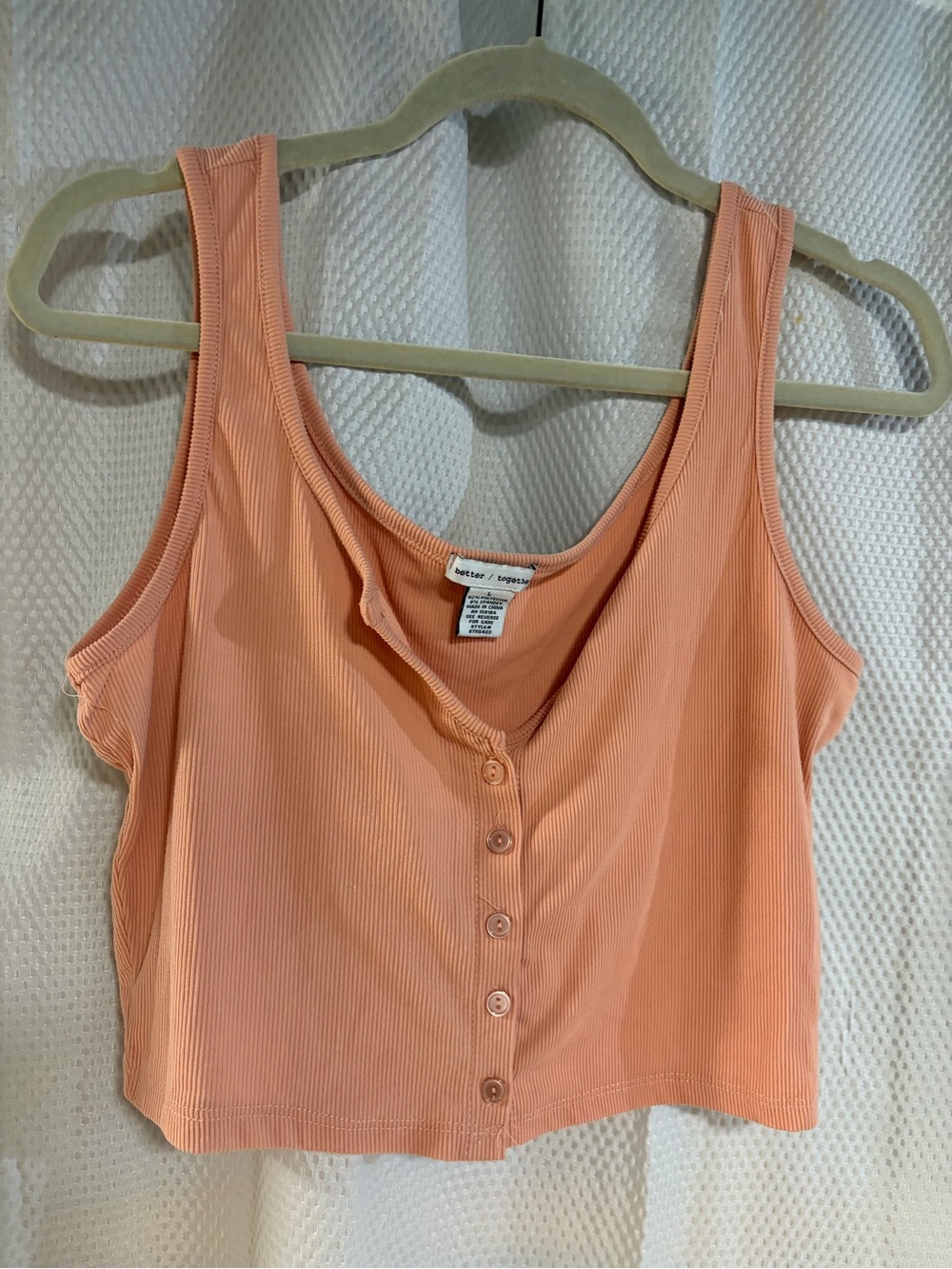 Ribbed Button-Front Crop Tank - Peach